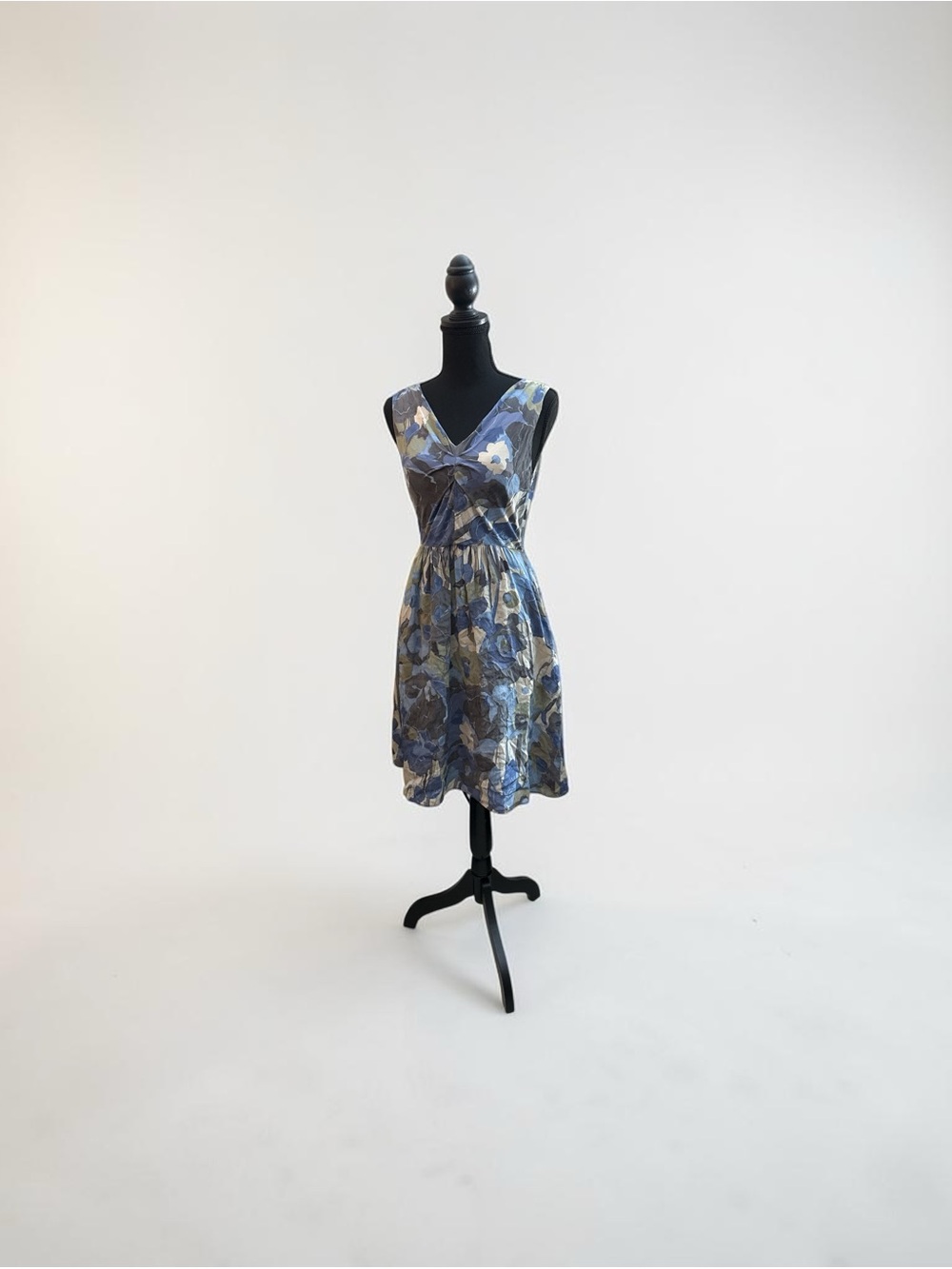 Sleeveless Blue Floral V-Neck Dress